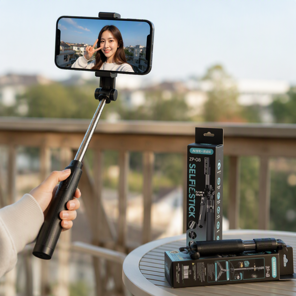 A multi-functional black selfie stick is a portable photo-taking wonder details Picture