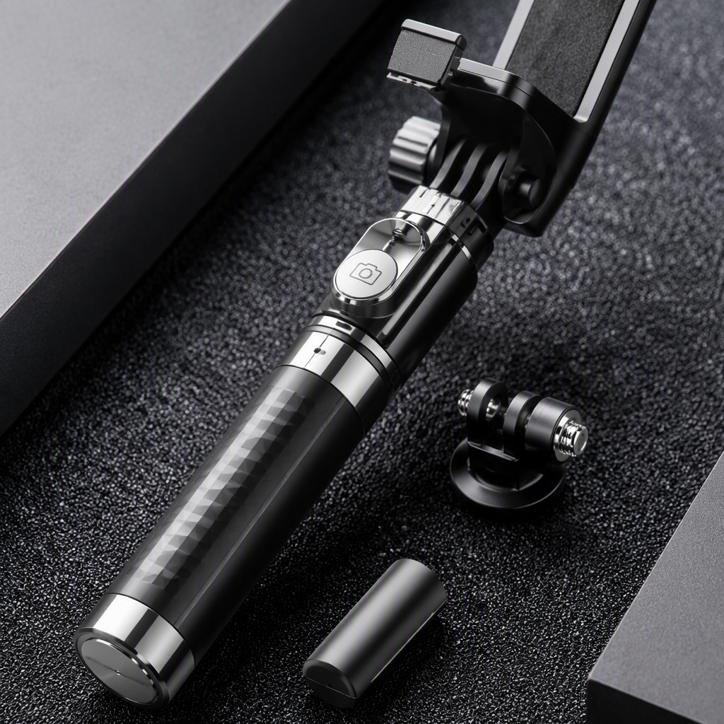 A multi-functional black selfie stick is a portable photo-taking wonder Application Scenario