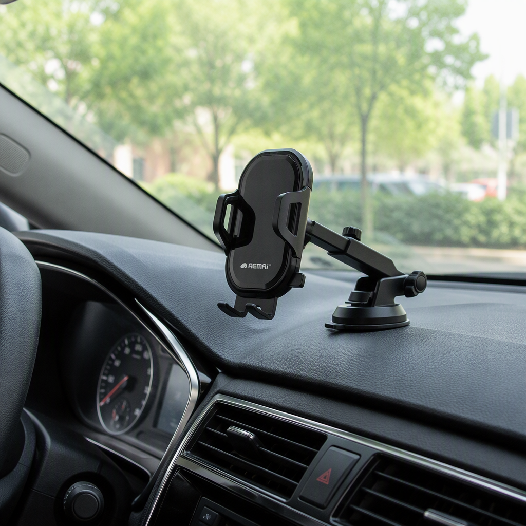 Multi-functional black car phone stand, portable car navigation stand, anti-slip, stable clamping, suitable for multiple vehicle models details Picture