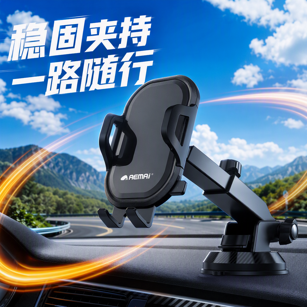 Multi-functional black car phone stand, portable car navigation stand, anti-slip, stable clamping, suitable for multiple vehicle models Specification image