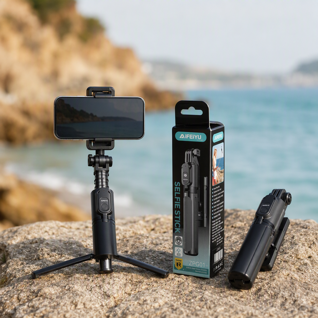 This multi-functional portable long-handled camera is a lightweight and durable black selfie tool suitable for mobile phone cameras details Picture