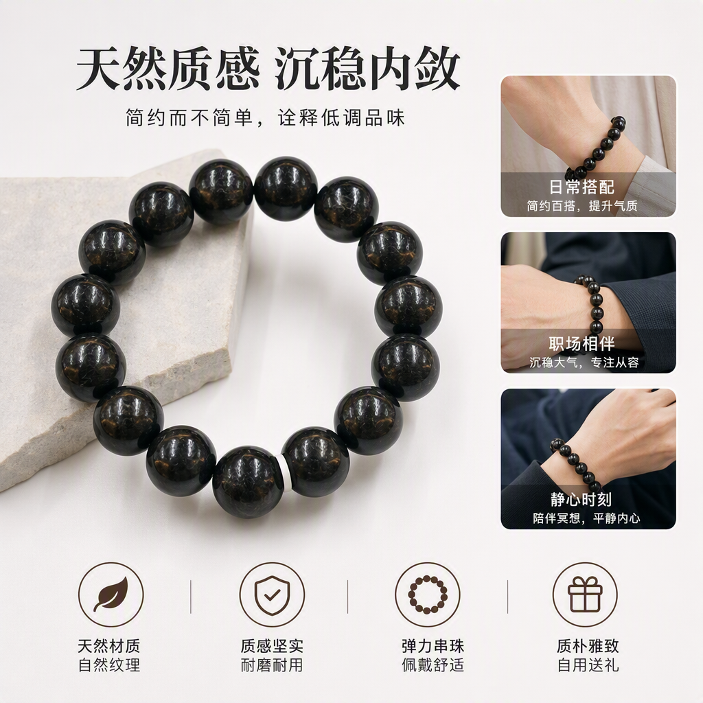 合香珠中药手串时尚简约黑色珠串手链百搭潮流手饰送女友情侣款手链饰品