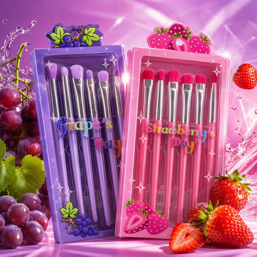 Conjunto de pinceles de sombra de ojos tema de uva púrpura conjunto de pinceles de sombra de ojos tema de fresa rosa conjunto de herramientas de maquillaje multifuncional conjunto de pinceles de maquillaje profesional Specification image