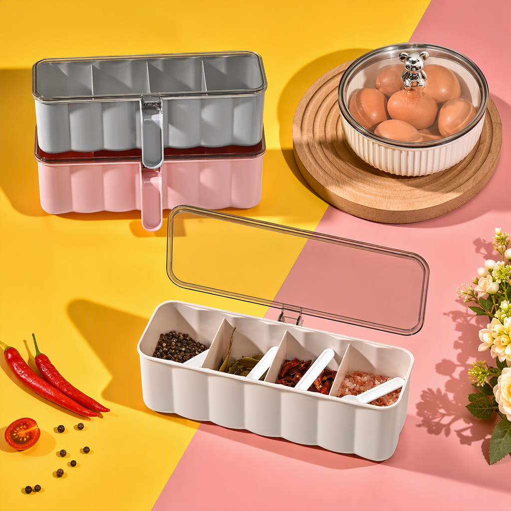 Diseño de cuadros beige caja de condimento almacenamiento de cocina botella de condimento contenedor de condimento decoración doméstica simple suministros Specification image