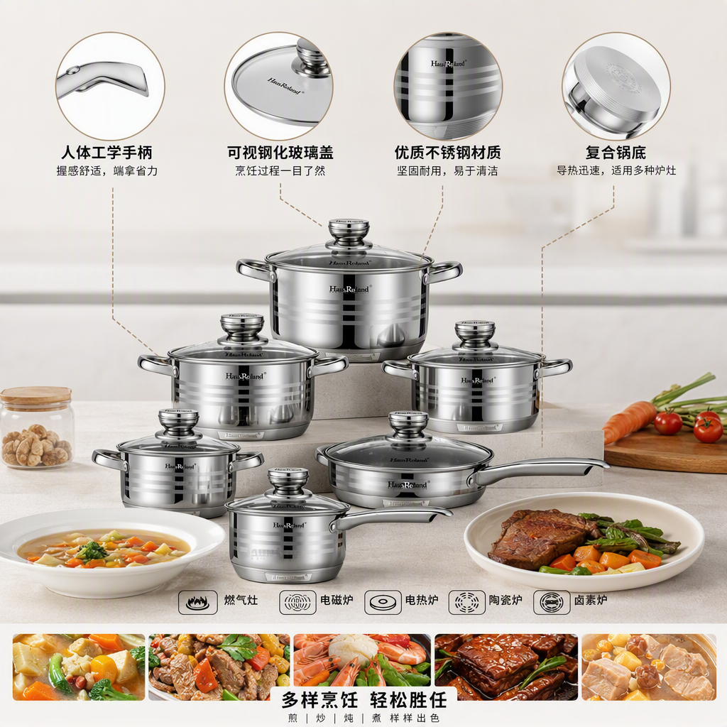 Multi-functional kitchen cookware set, household soup and stir-frying pot set, practical and durable kitchenware products HR108-1