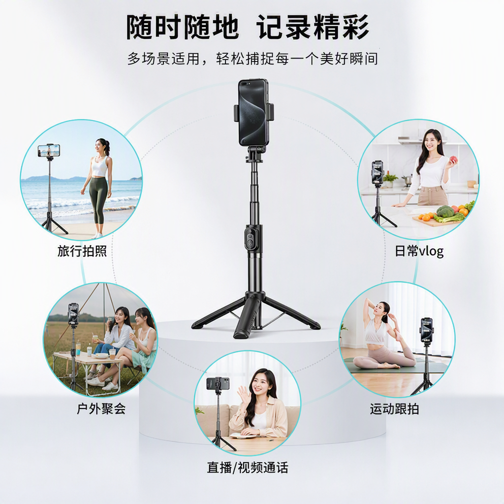 Fashionable black packaging box, portable selfie stick, multi-functional phone stand, photography wonder, suitable for both men and women
