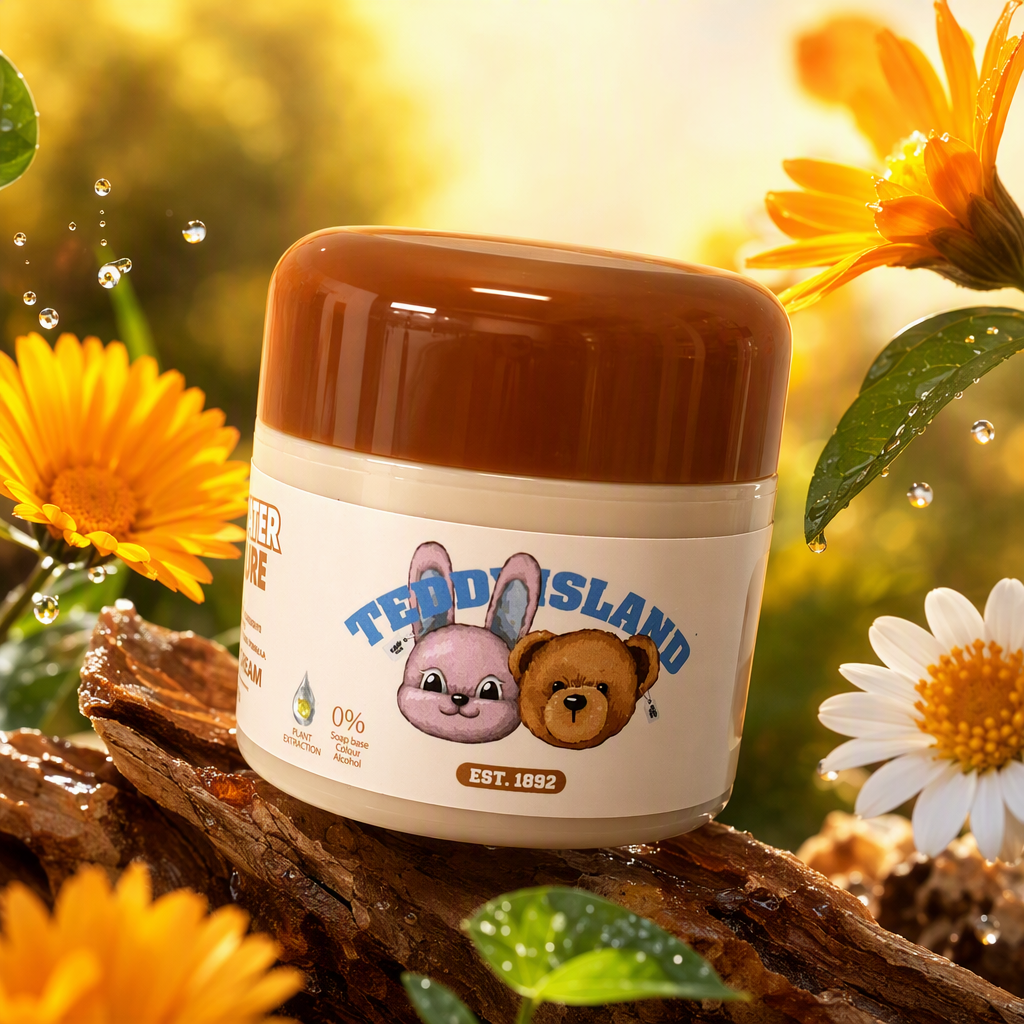 Teddy Island Moisturizing Cream, with a beige can and cartoon patterns of rabbits and bears, is suitable for moisturizing and nourishing the skin Specification image
