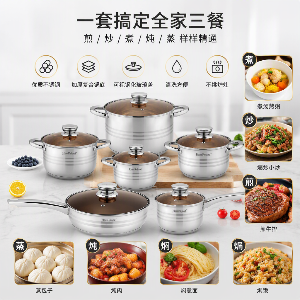 Cocina multifuncional conjunto de utensilios de cocina cocina casera sopa olla wok combinación de utensilios de cocina suministros HR172-8 Item Picture