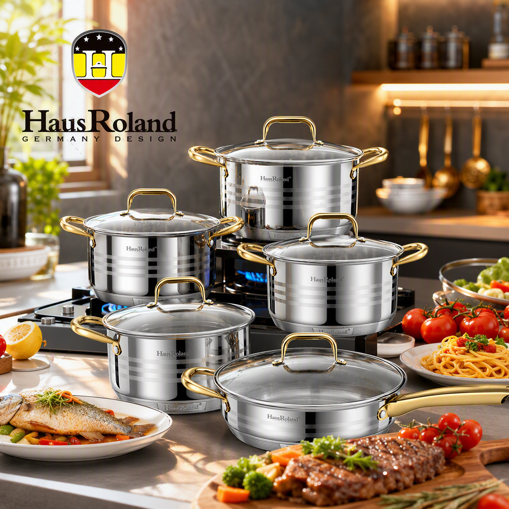 HausRoland multi-functional kitchen cookware set, home stew, soup pot, frying and stir-frying pot combination, practical and durable kitchenware items HR149-13