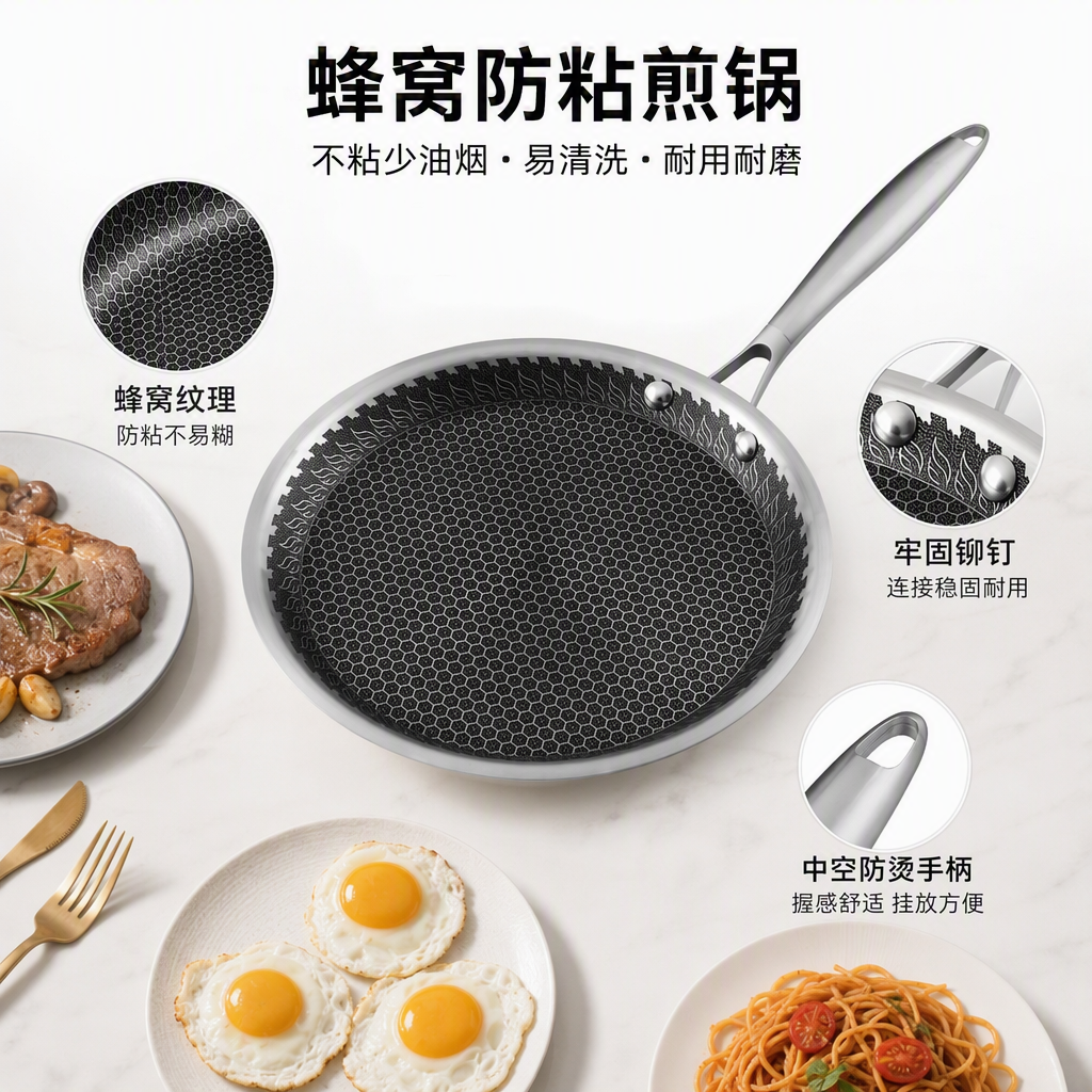 Multi-functional non-stick flat frying pan, household cookware for making soup and stir-frying, kitchen and daily necessities, practical cookware HRS1104-2 details Picture