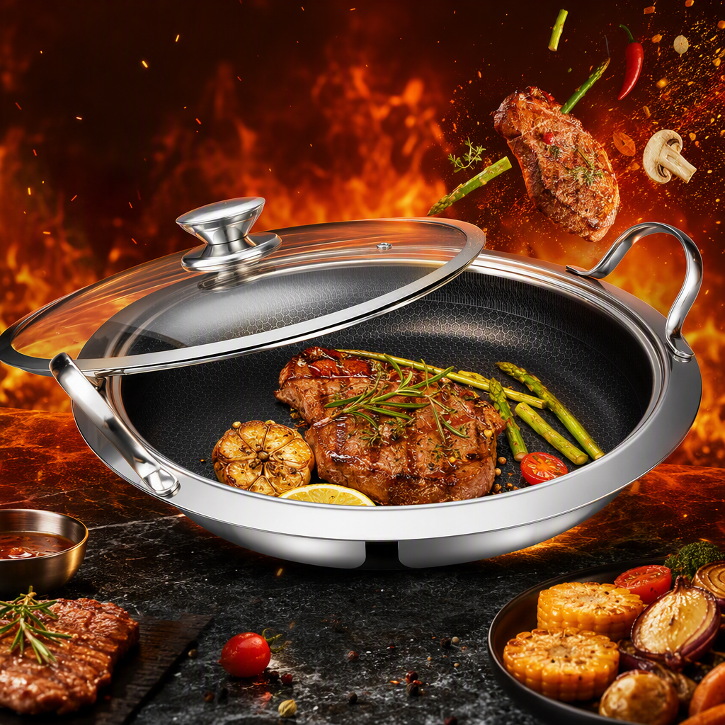 Multifunctional kitchen cookware set: Household stainless steel soup pot, stew pot and boiling pot combination kitchenware HRS1106-1