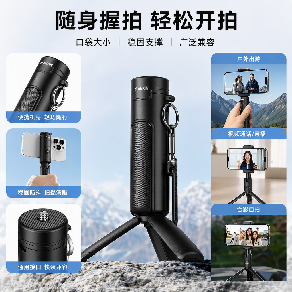 Professional camera tripod stable stand, multi-functional portable photography equipment accessory, black version