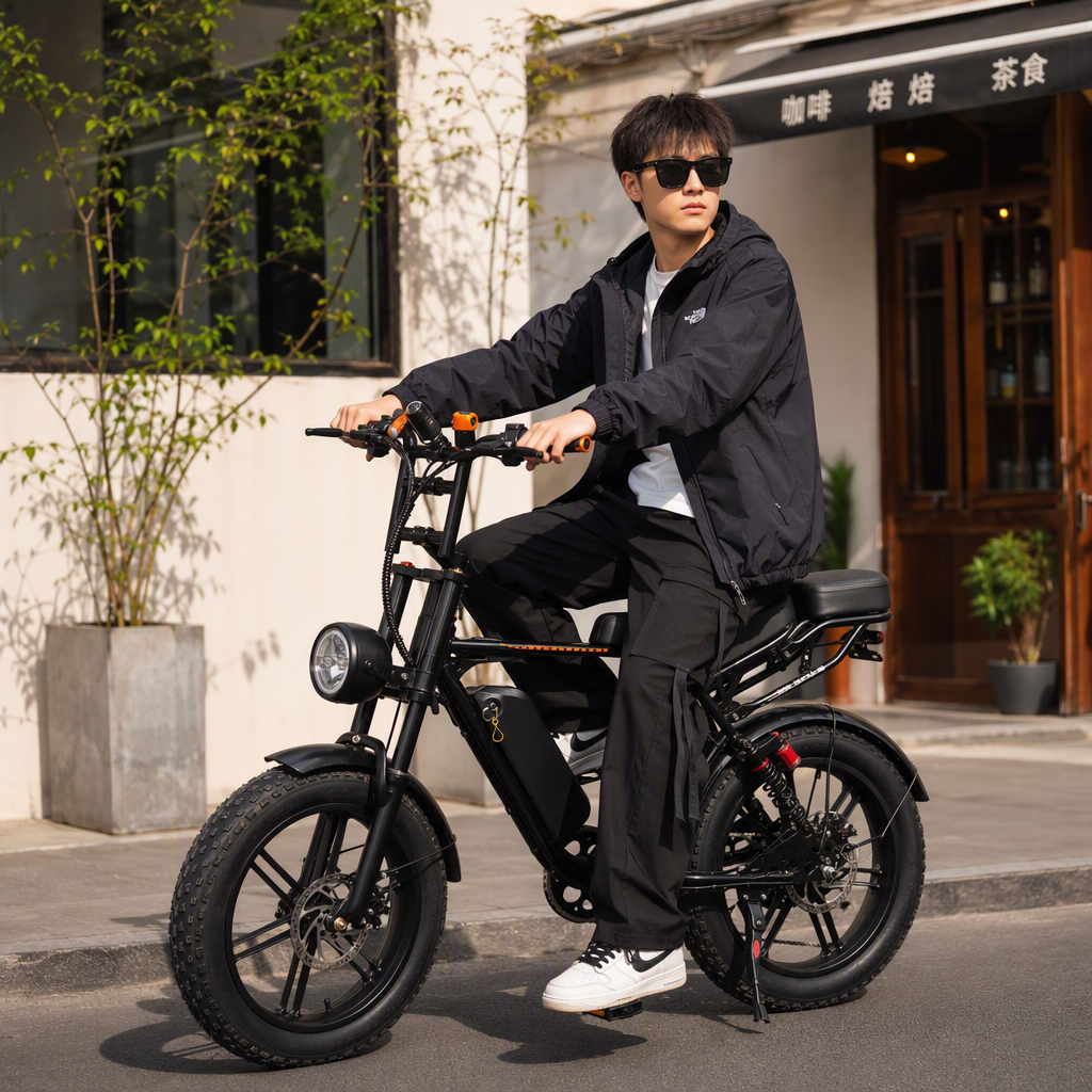 The fashionable black electric bicycle is portable and has a long battery life. It is a perfect choice for adults to ride for leisure and daily commuting details Picture