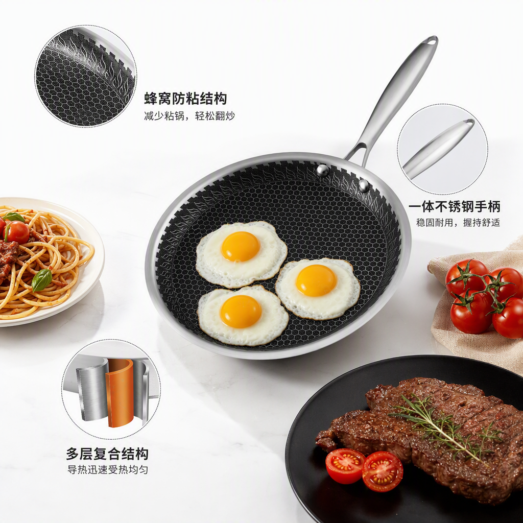 Multi-functional non-stick frying pan, household frying, stir-frying, soup pot, kitchenware, daily essential cookware HRS1104-1 Specification image