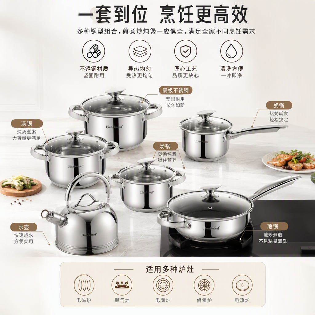 Multi-functional kitchen cookware set, home soup, rice and stew pot set, durable and practical HR150-1 details Picture