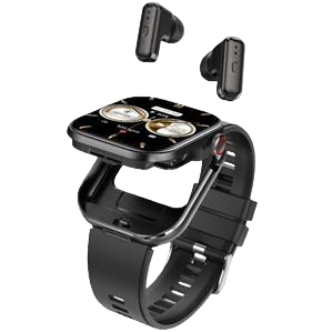 A fashionable black smartwatch paired with wireless headphones, a multi-functional portable and trendy wristwatch for sports and health Item Picture