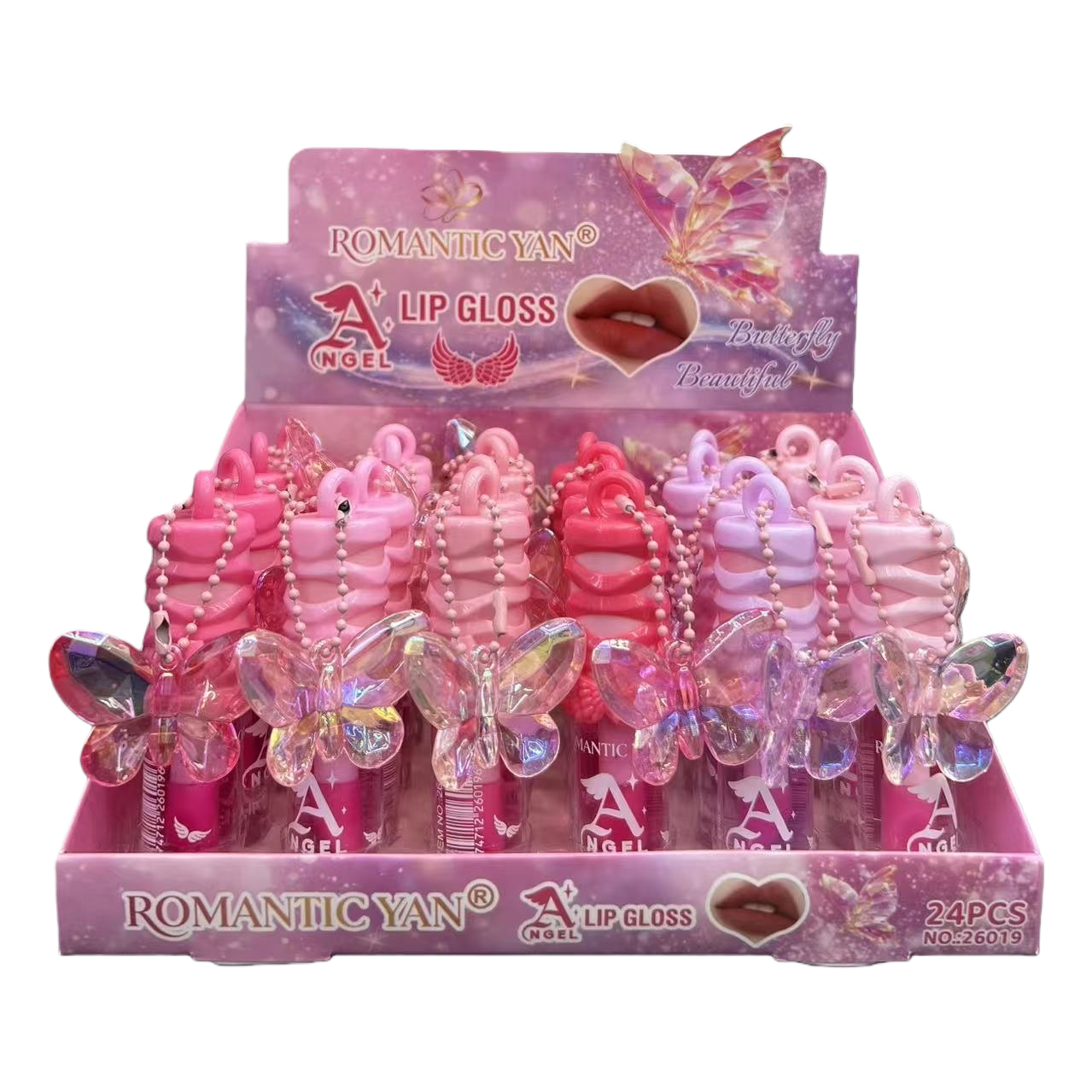 Color rosa mariposa tema lip gloss caja de presentación caja de almacenamiento de maquillaje caja de almacenamiento cosmético creativo belleza kit organizador caja de regalo Item Picture