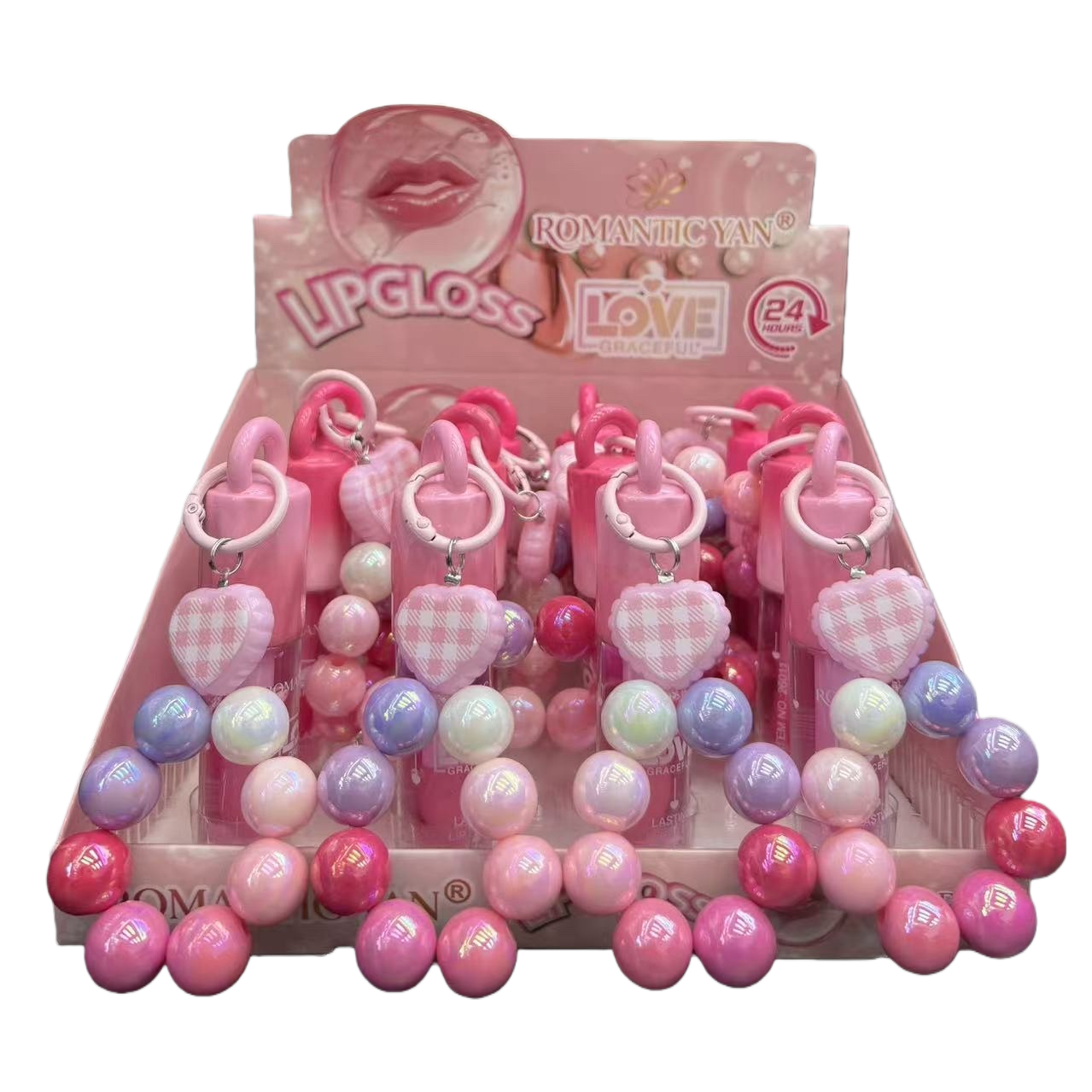 Color rosa lip gloss colgante set chica corazón cosméticos accesorios caja de regalo lindo creativo portátil Item Picture