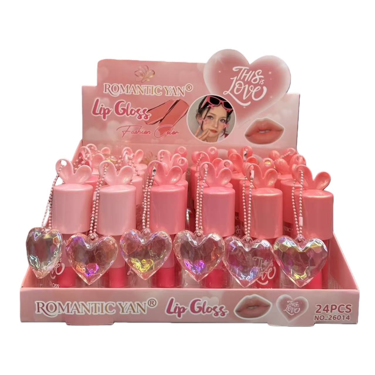 Pink heart-shaped decorative lip gloss display stand, beauty cabinet, lipstick stand, cosmetics storage rack, creative ornaments, gifts and promotional items Item Picture