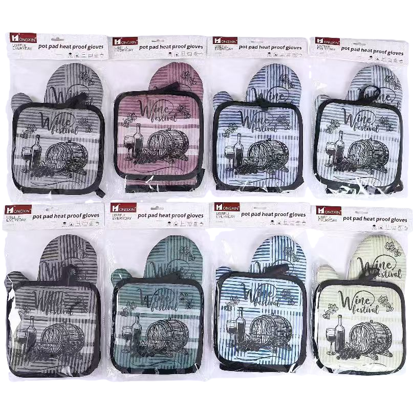 A variety of wine-themed heat insulation pads, oven gloves combination sets, heat-resistant and heat-resistant kitchenware gifts are given away Item Picture