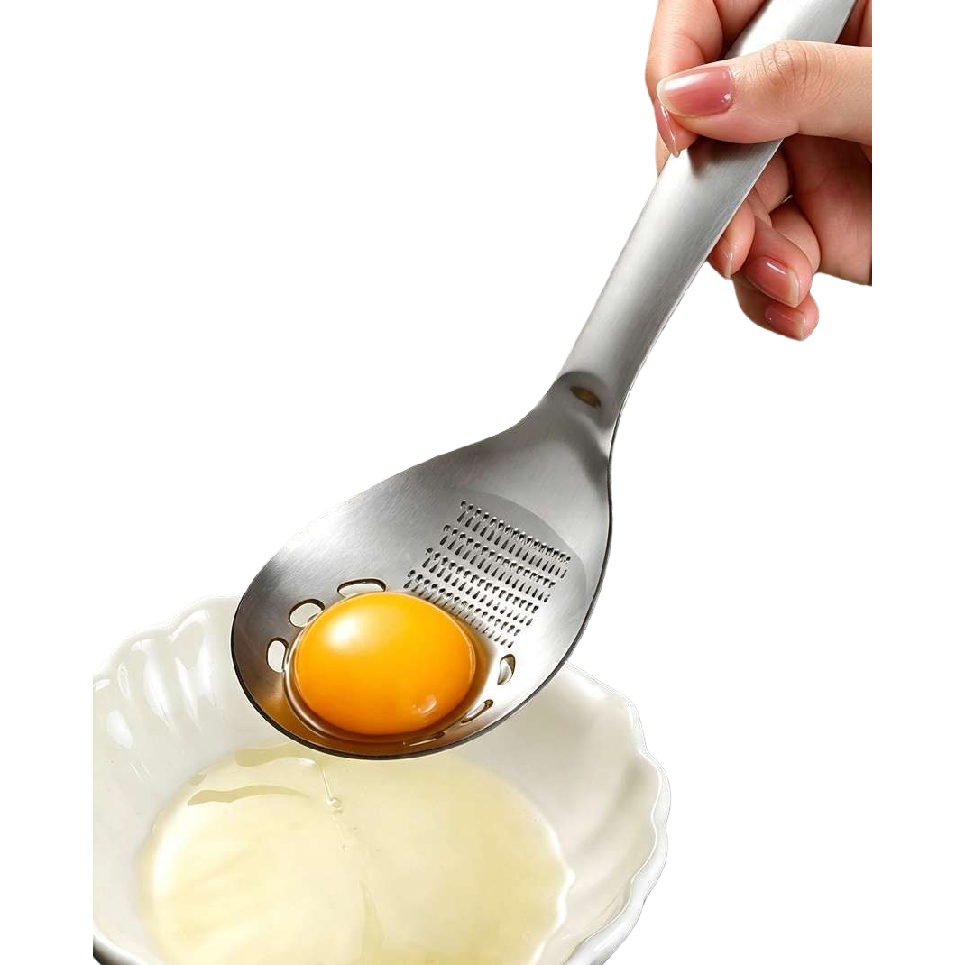 The stainless steel strainer, egg yolk container, and kitchen cooking tool above the white bowl are durable and practical Item Picture