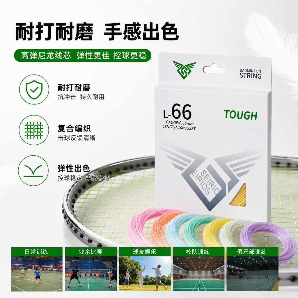 L66专业运动户外羽毛球装备网球用品羽毛球拍线耐用弹性强详情2