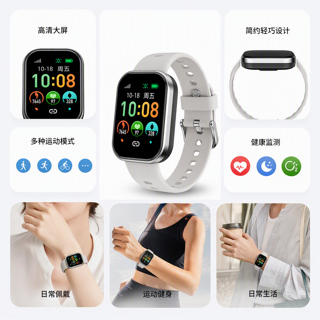 Multi-functional watch, smart monitoring bracelet, waterproof and shockproof sports model for daily life