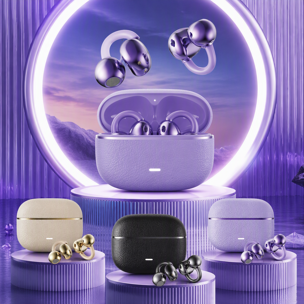 Fashionable purple wireless earphone portable charging case, high-definition audio quality Bluetooth earphones, suitable for sports Specification image