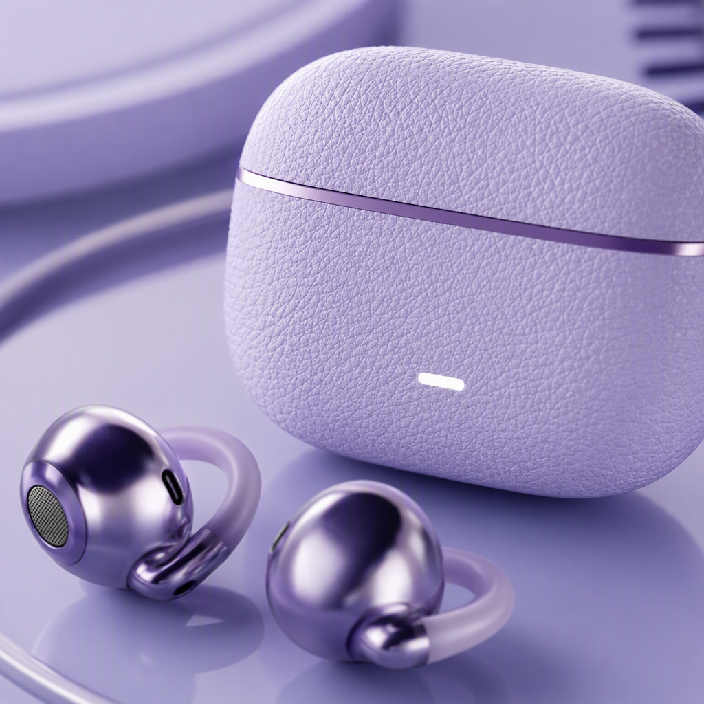 Fashionable purple wireless earphone portable charging case, high-definition audio quality Bluetooth earphones, suitable for sports Application Scenario