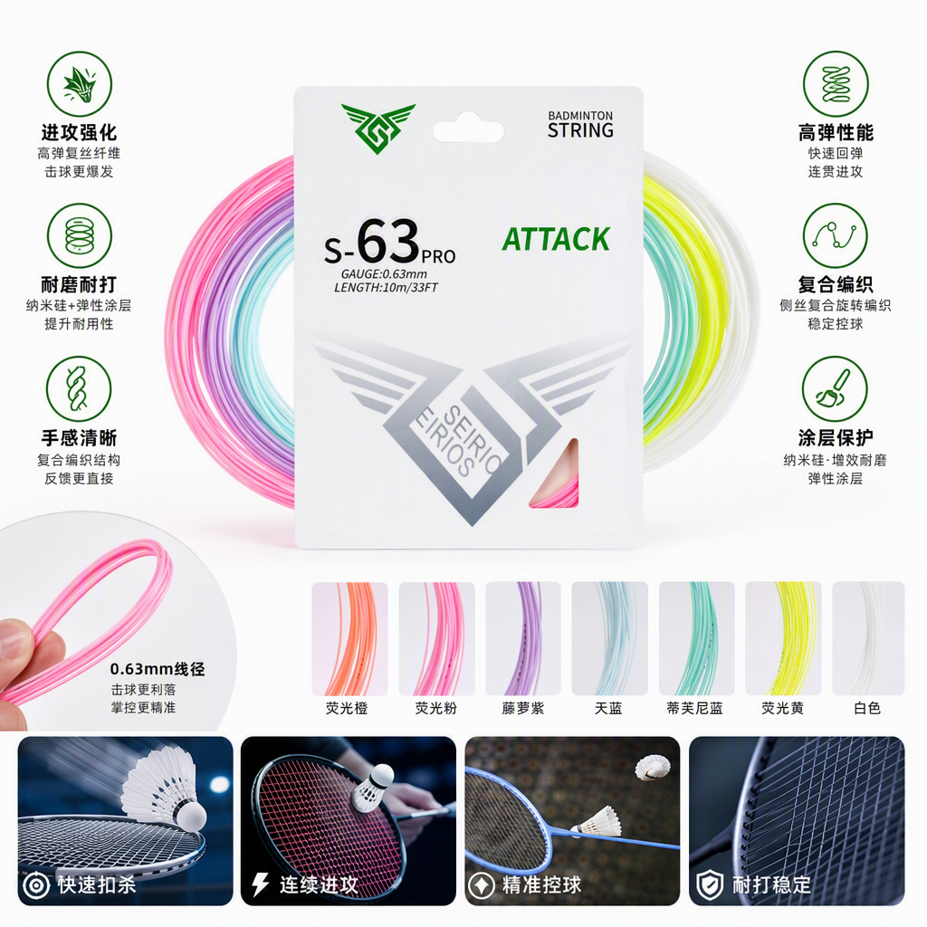 S63Pro专业羽毛球网球拍线高弹耐用运动装备提升击球手感详情2