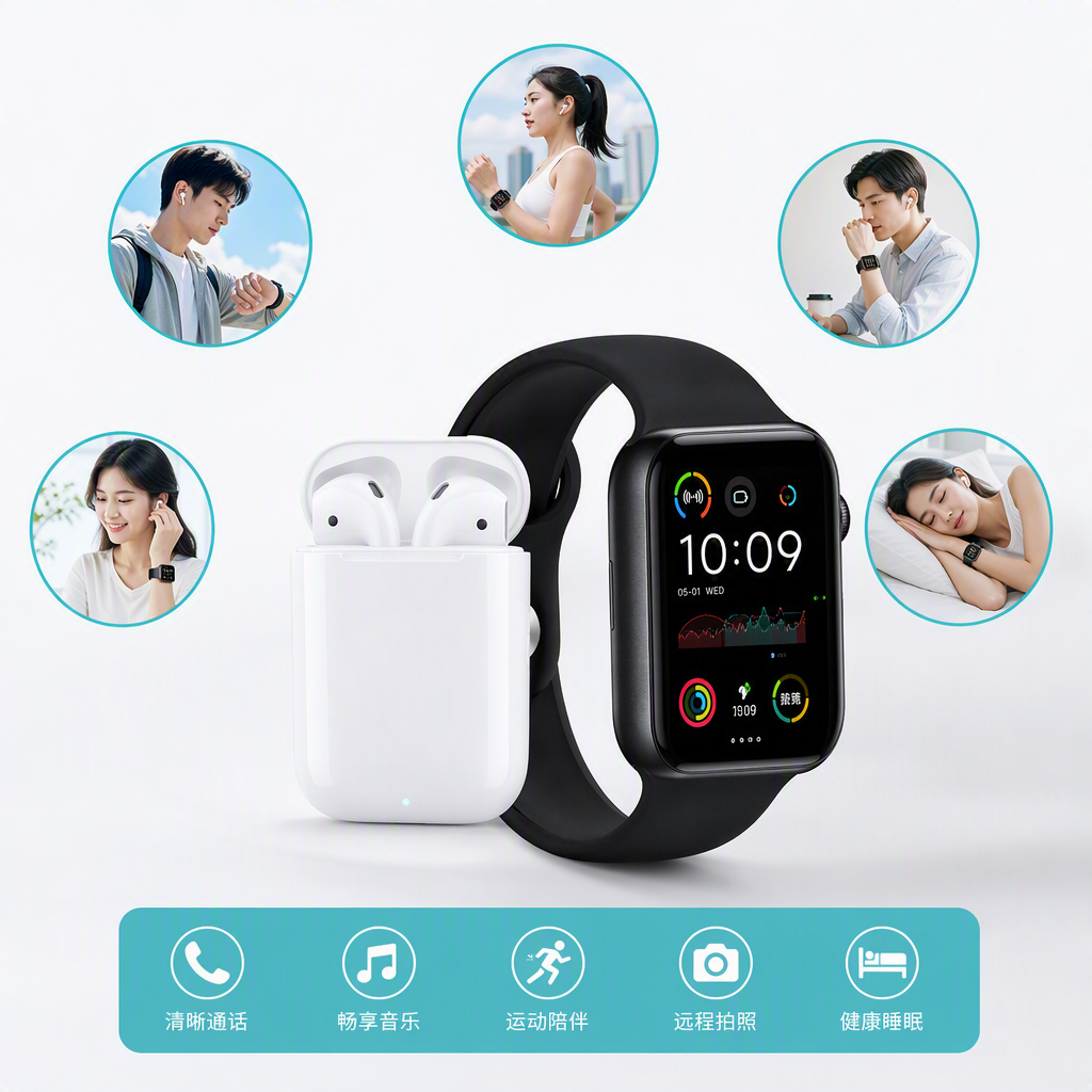 White smartwatch headset set