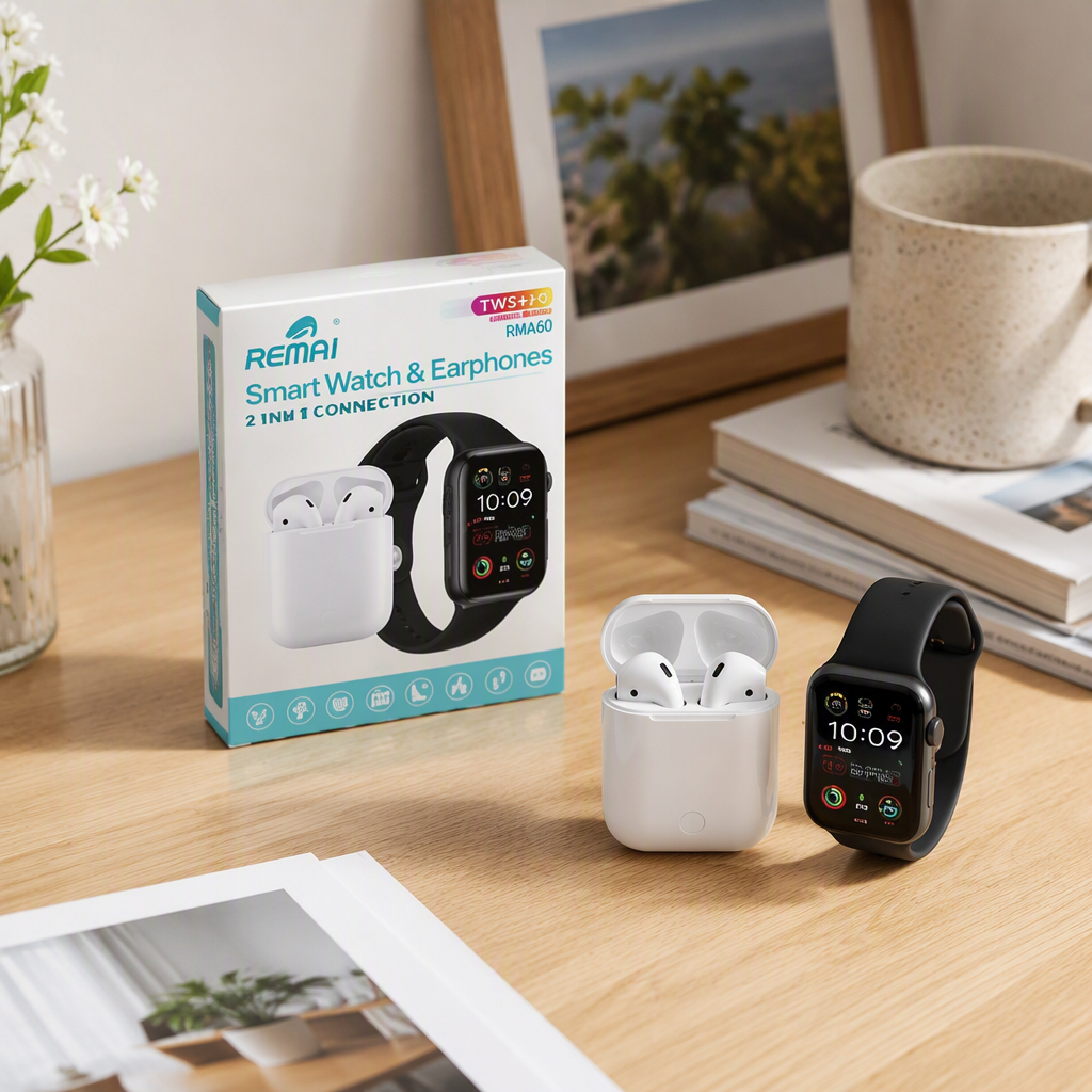 White smartwatch headset set details Picture