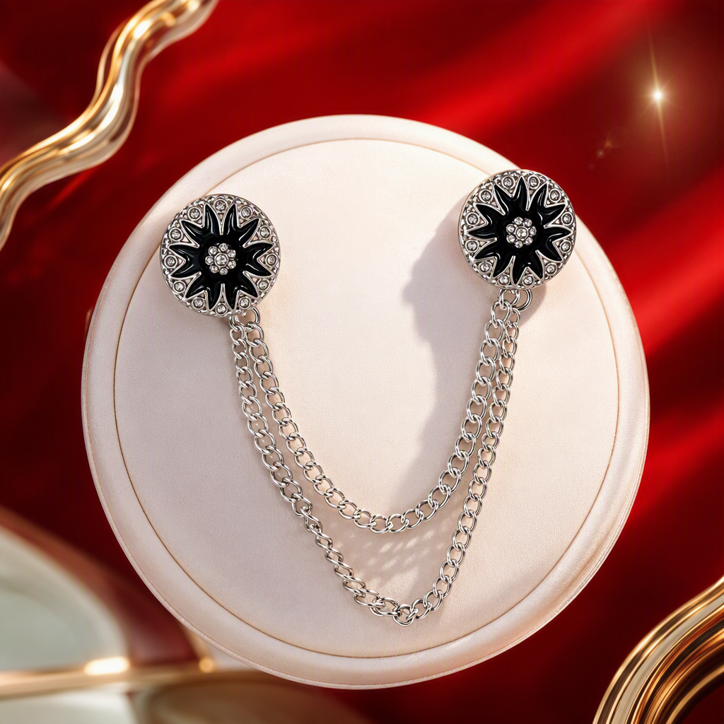 Fashionable silver chain with black background star-shaped decorative fasteners, trendy accessories, handcrafted DIY accessory materials, high-end new chain magnetic buckle silk scarf shawl, fixed pants to shorten, strong magnetic magic tool cufflinks, T-shirt to shorten, butterfly Specification image