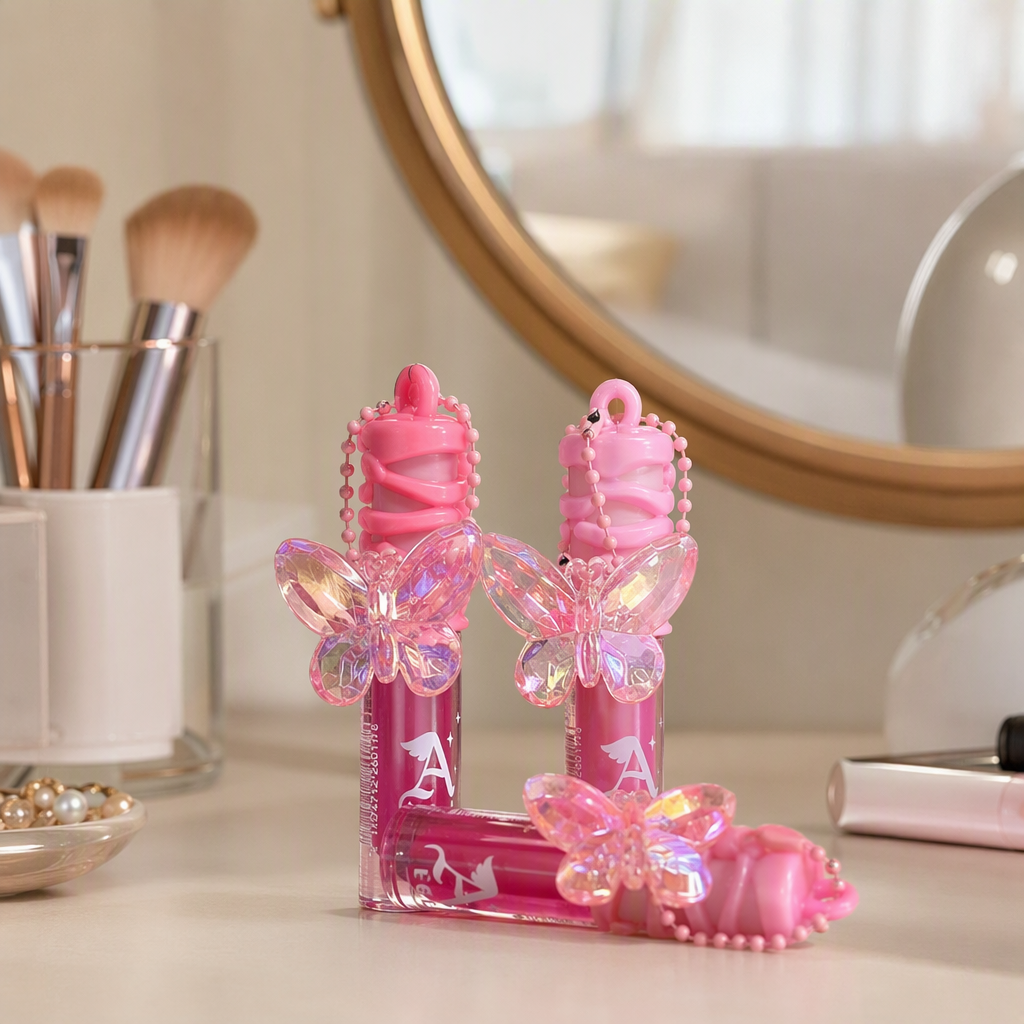 Color rosa mariposa tema lip gloss caja de presentación caja de almacenamiento de maquillaje caja de almacenamiento cosmético creativo belleza kit organizador caja de regalo details Picture