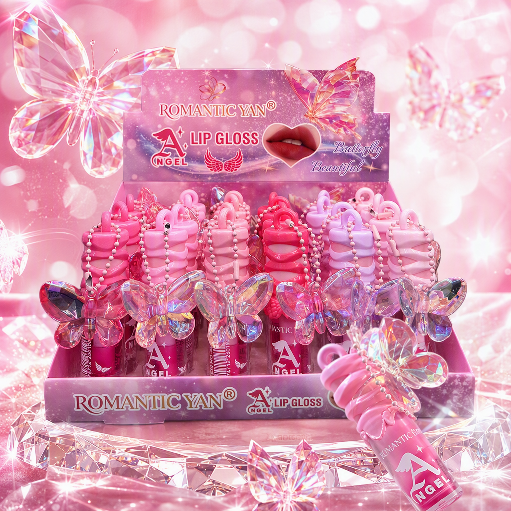 Color rosa mariposa tema lip gloss caja de presentación caja de almacenamiento de maquillaje caja de almacenamiento cosmético creativo belleza kit organizador caja de regalo Specification image