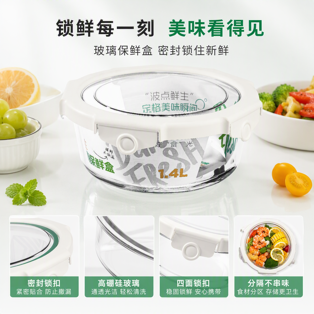 【CL】26Q3#1634 Multi-compartment glass stainless steel lunch box, food storage box, portable instant noodle bowl, student tableware storage box, Kitchenware