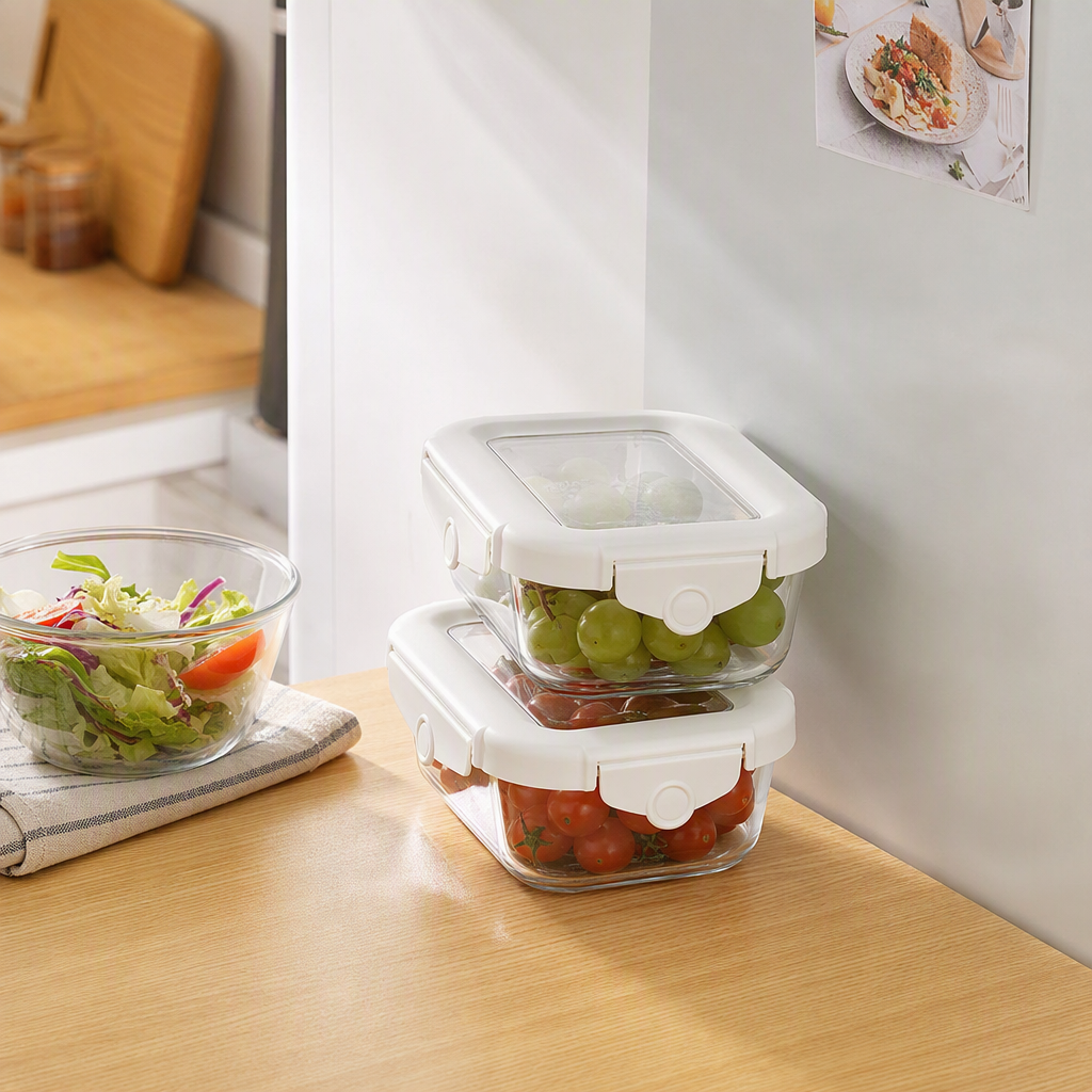 【CL】26Q3#1640 White lid transparent square food storage container, snap-on rotating crystal glass cup, straw sleeve, storage box, kitchenware details Picture