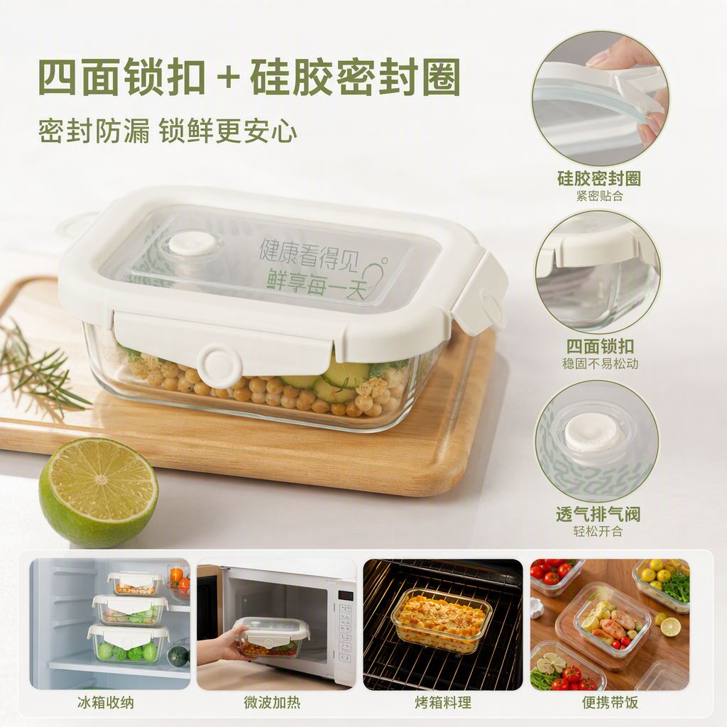【CL】26Q3#1660 Glass lunch box, food storage container, instant noodle bowl, portable student lunch box, kitchenware