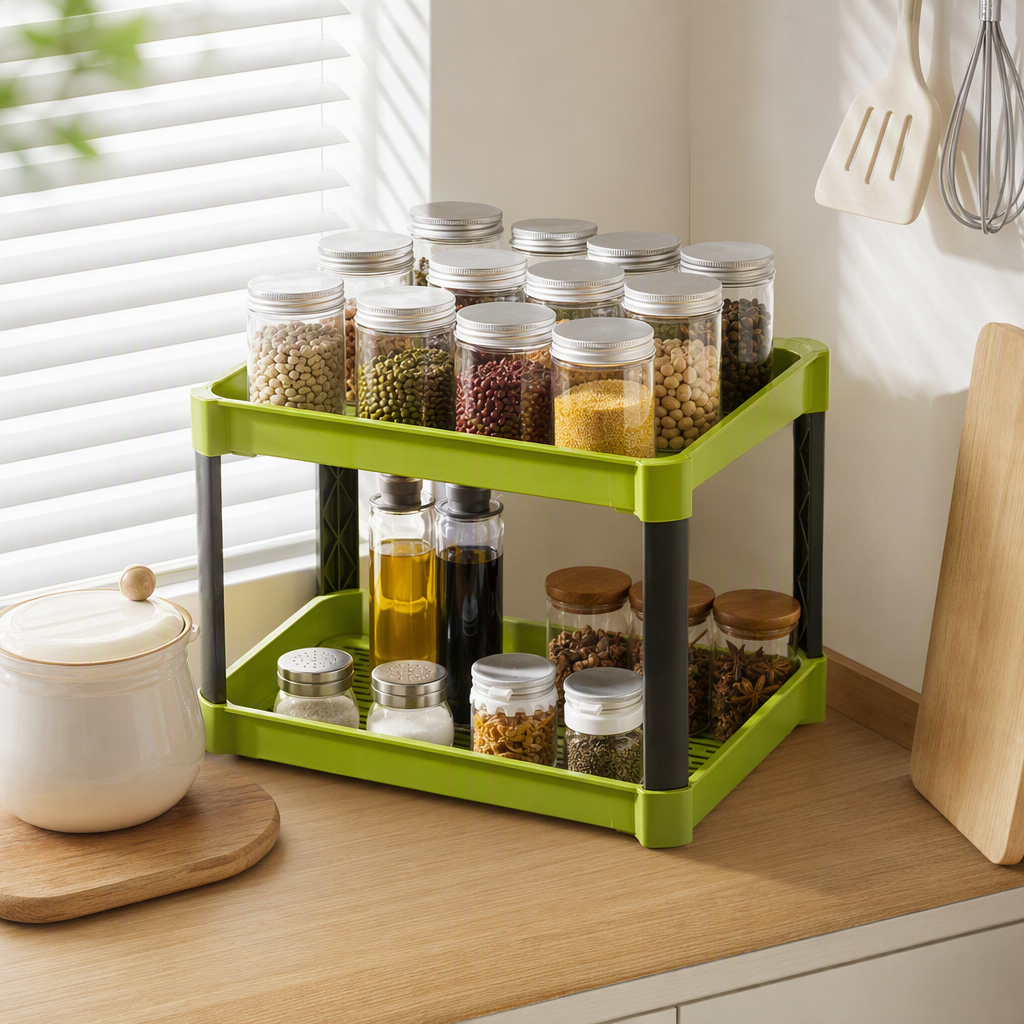 Multicapa ambiental verde doble rack rack de almacenamiento de balcón de cocina rack de almacenamiento doméstico simple y práctico details Picture