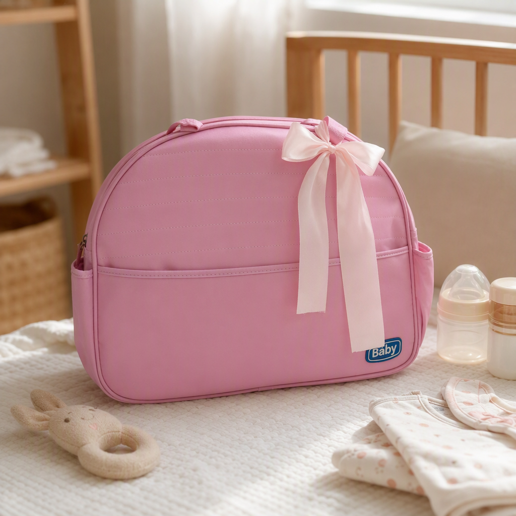 Cute pink baby handbag, multi-functional portable baby bag, lightweight and practical children's handbag, new trendy style details Picture