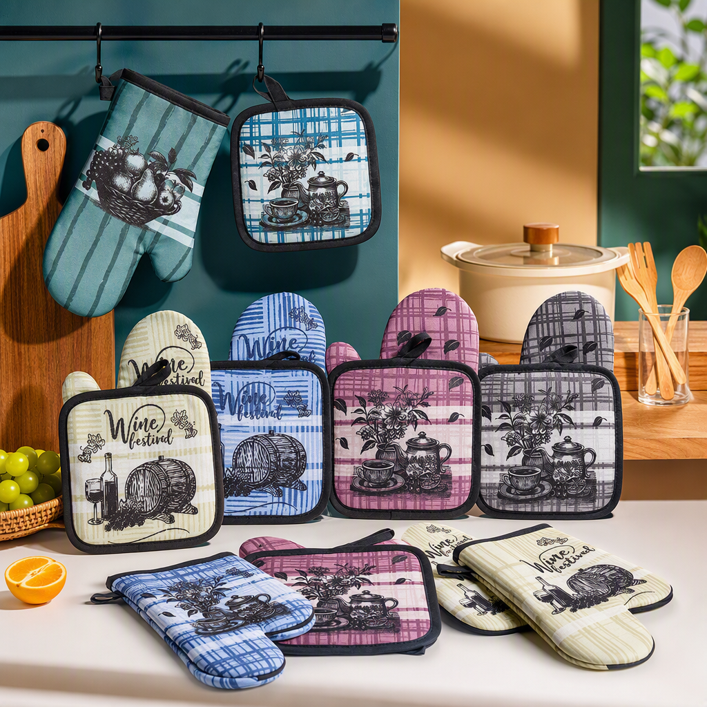 A variety of wine-themed heat insulation pads, oven gloves combination sets, heat-resistant and heat-resistant kitchenware gifts are given away Specification image