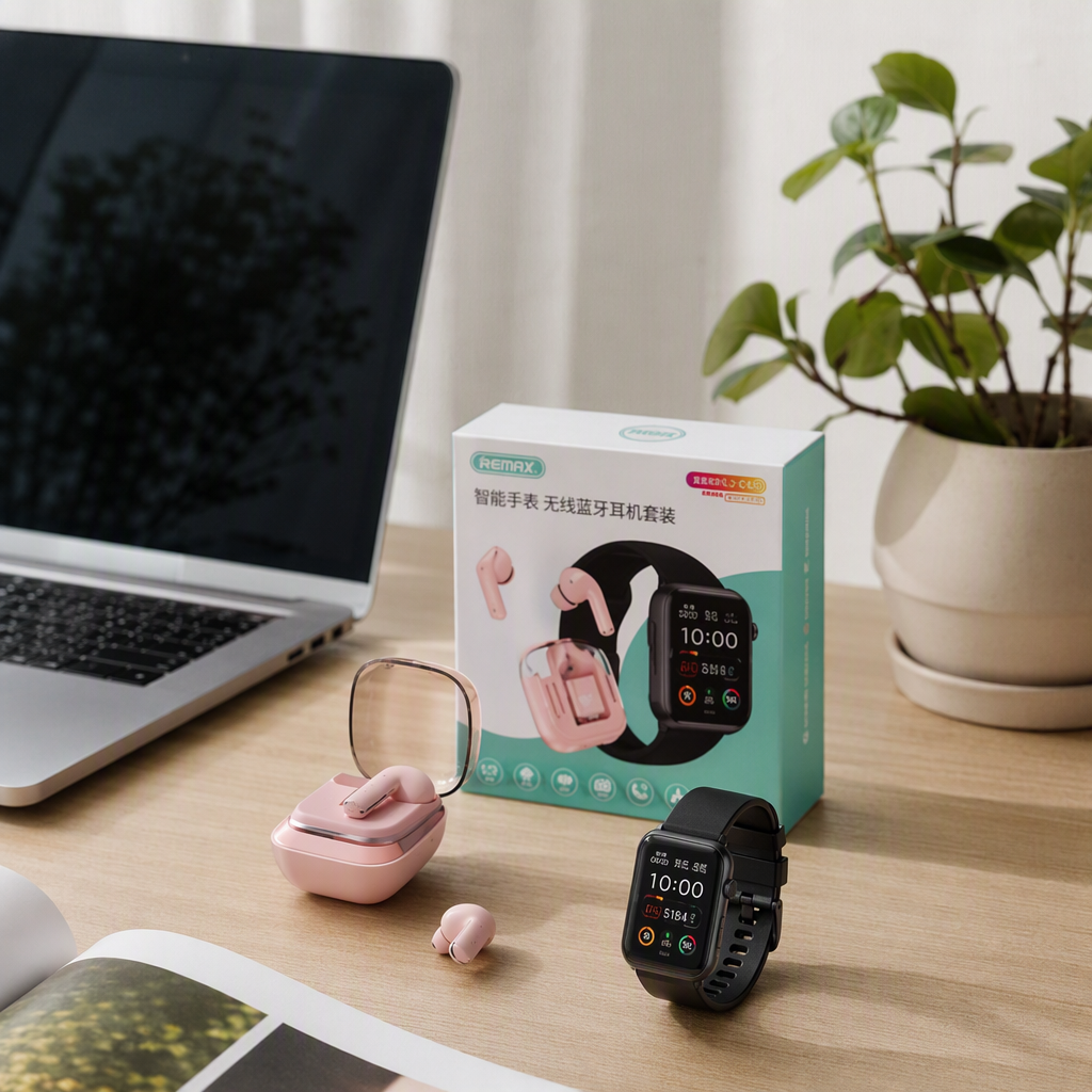 A fashionable and simple watch and earphone set details Picture