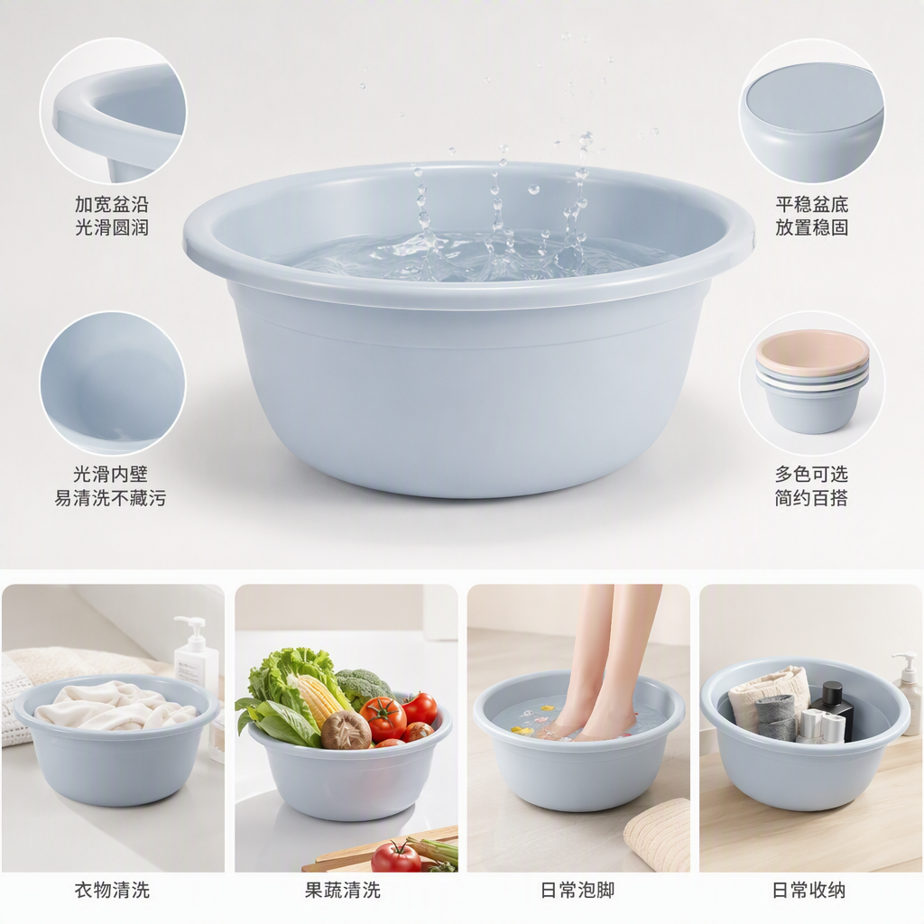 【CL】26Q3#0329 Multi-functional light blue plastic basin, household kitchen for washing vegetables and dishes, wheat straw tableware, environmentally friendly, durable and practical set
