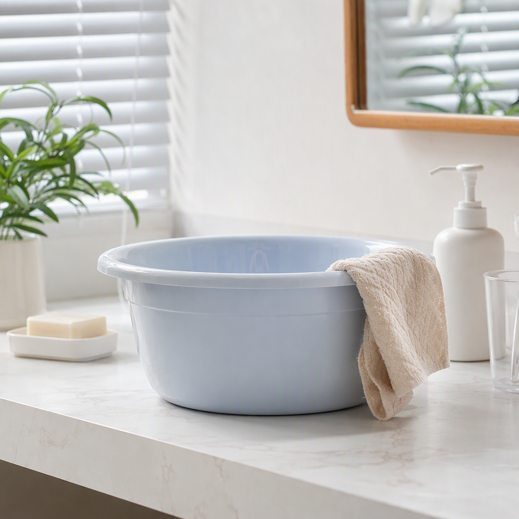【CL】26Q3#0329 Multi-functional light blue plastic basin, household kitchen for washing vegetables and dishes, wheat straw tableware, environmentally friendly, durable and practical set details Picture