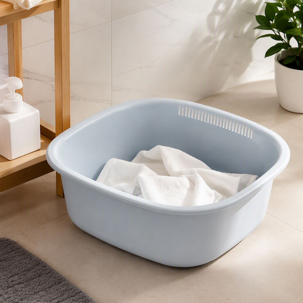 【CL】26Q3#0412 Light blue small plastic sink, beige multi-purpose kitchen washing container, household plastic basin details Picture