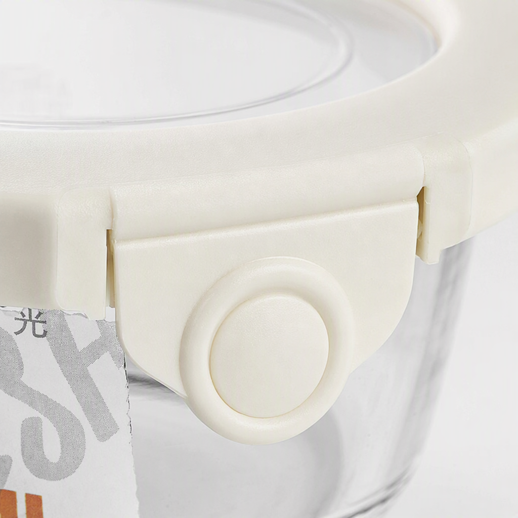 【CL】26Q3#1648 meters white lid glass food storage container with snap-on seal, rotating crystal glass cup, straw sleeve, multi-functional kitchenware Specification image