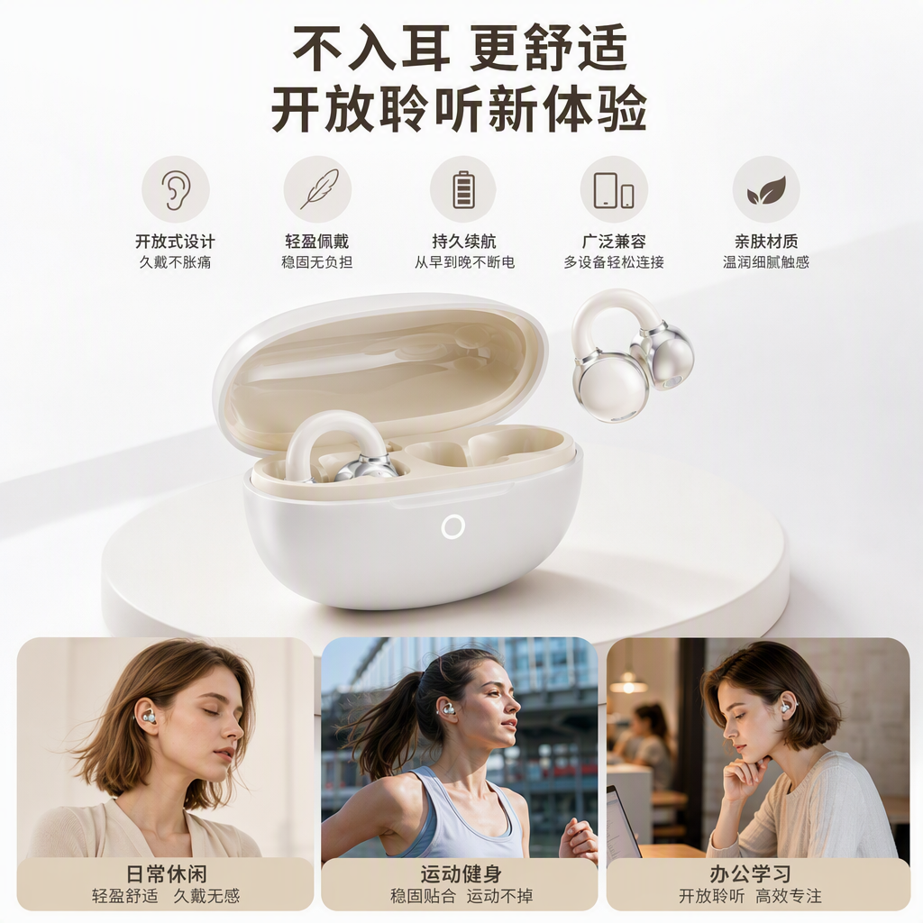 Silver-white in-ear headphones with a charging case, portable music headphones, wire-controlled calls, high-definition sound quality, compatible with both Apple and Android