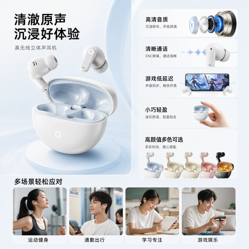 The multi-color white wireless Bluetooth headphones B85 come with a charging case and earbuds, offering high-definition sound quality and comfortable wearing