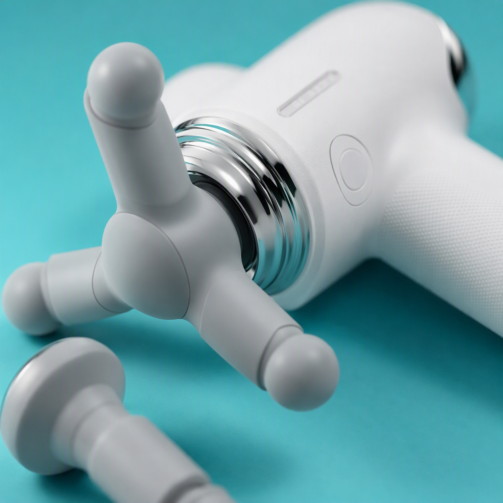 A multi-functional portable white massage gun for deep muscle relaxation and fatigue relief, a home physiotherapy device Application Scenario