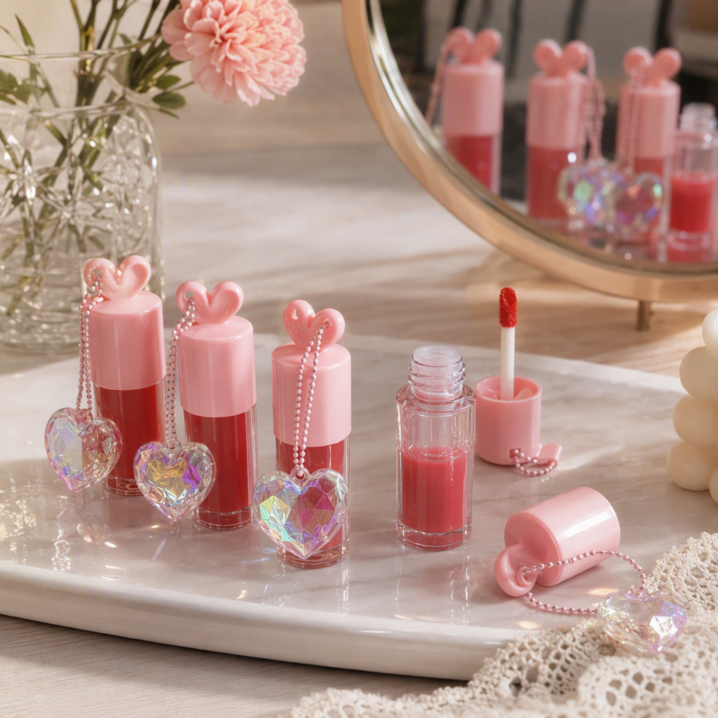 Pink heart-shaped decorative lip gloss display stand, beauty cabinet, lipstick stand, cosmetics storage rack, creative ornaments, gifts and promotional items details Picture